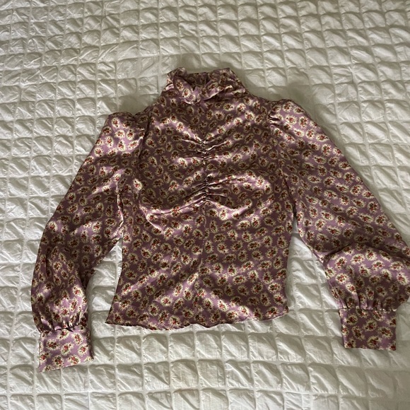 Zara satin floral ruched top - Picture 1 of 8
